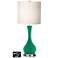 White Drum Vase Table Lamp - 2 Outlets and USB in Leaf