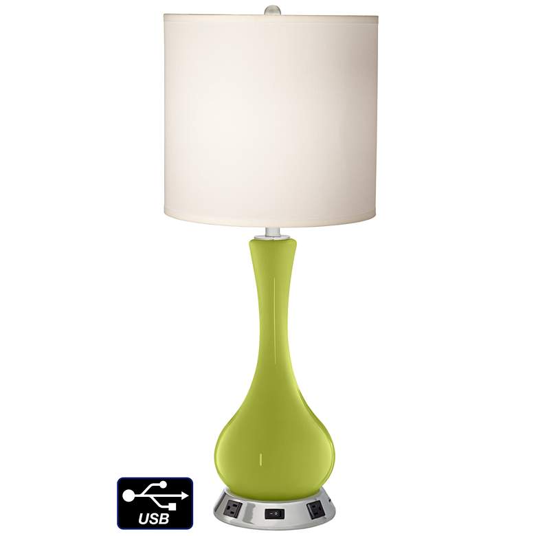 Image 1 White Drum Vase Table Lamp - 2 Outlets and USB in Parakeet