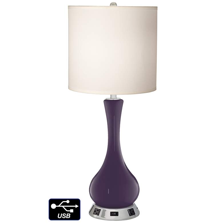Image 1 White Drum Vase Table Lamp - 2 Outlets and USB in Quixotic Plum