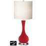 White Drum Vase Table Lamp - 2 Outlets and USB in Ribbon Red