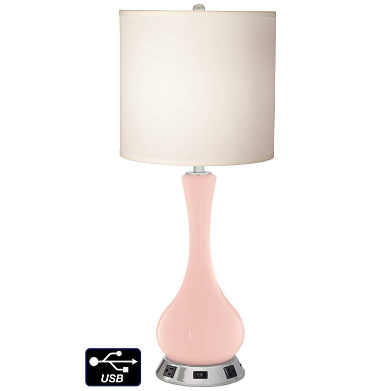 Image 1 White Drum Vase Table Lamp - 2 Outlets and USB in Rose Pink