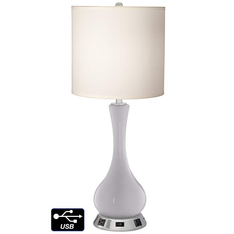 Image 1 White Drum Vase Table Lamp - 2 Outlets and USB in Swanky Gray