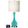 White Drum Vase Table Lamp - 2 Outlets and USB in Synergy