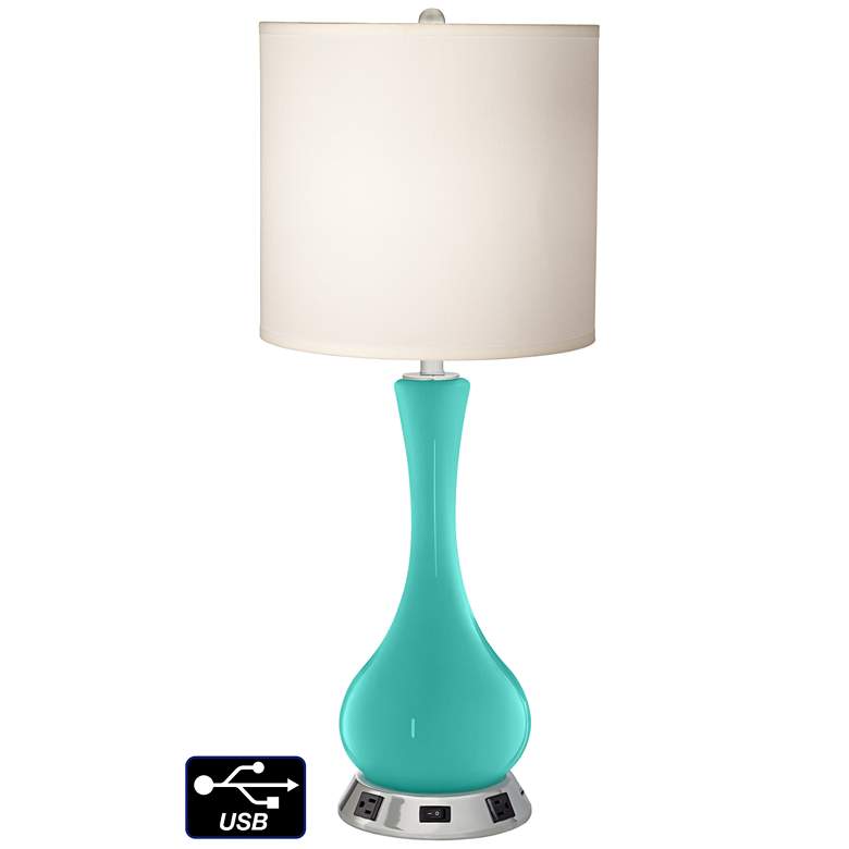 Image 1 White Drum Vase Table Lamp - 2 Outlets and USB in Synergy