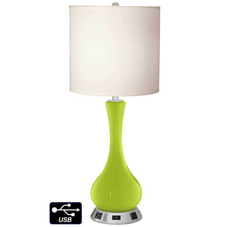 Image 1 White Drum Vase Table Lamp - 2 Outlets and USB in Tender Shoots