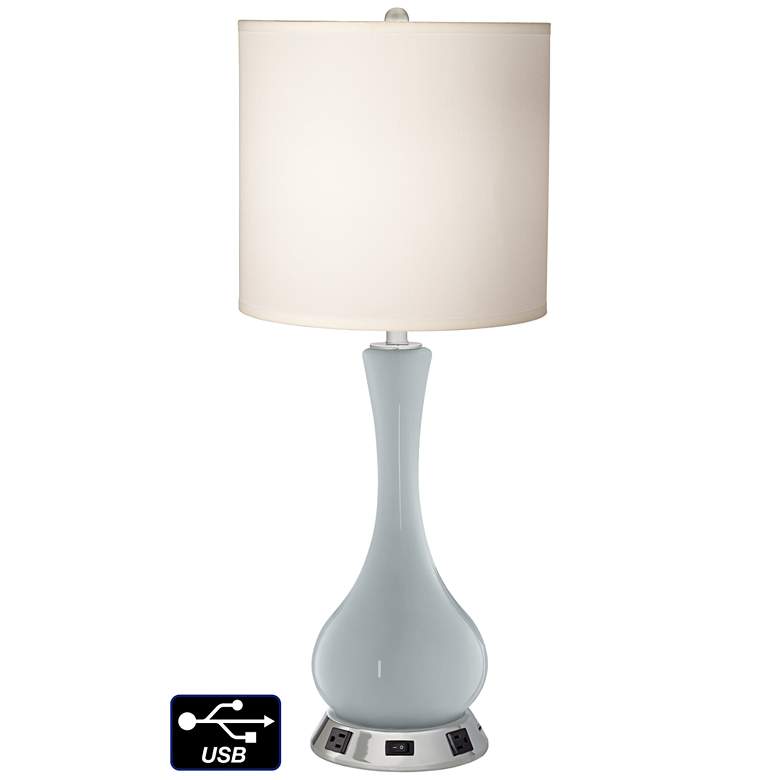 Image 1 White Drum Vase Table Lamp - 2 Outlets and USB in Uncertain Gray