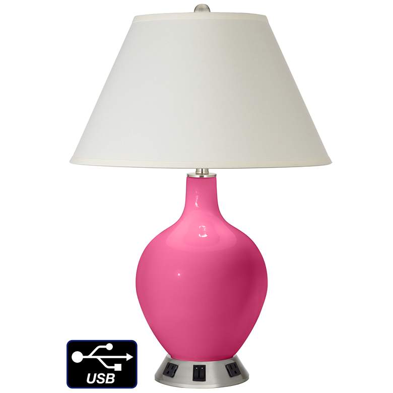 Image 1 White Empire 2-Light Lamp - 2 Outlets and USB in Blossom Pink