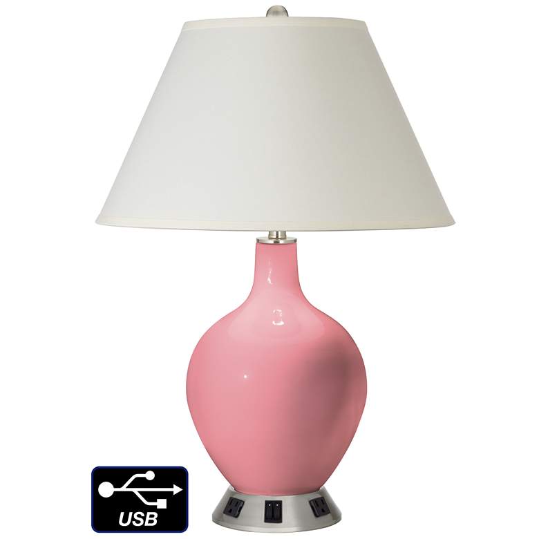 Image 1 White Empire 2-Light Lamp - 2 Outlets and USB in Haute Pink