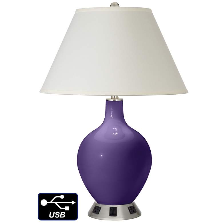 Image 1 White Empire 2-Light Lamp - 2 Outlets and USB in Izmir Purple
