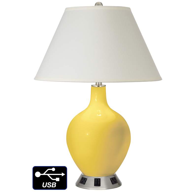 Image 1 White Empire 2-Light Lamp - 2 Outlets and USB in Lemon Zest