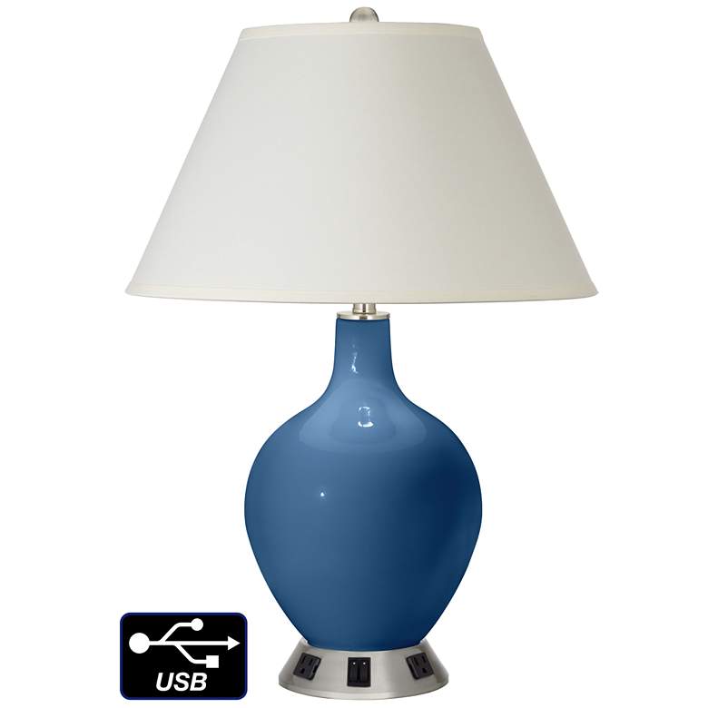 Image 1 White Empire 2-Light Lamp - 2 Outlets and USB in Regatta Blue