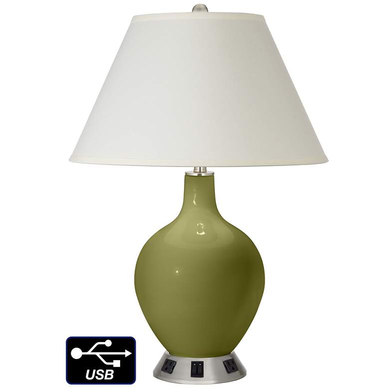 Image 1 White Empire 2-Light Lamp - 2 Outlets and USB in Rural Green