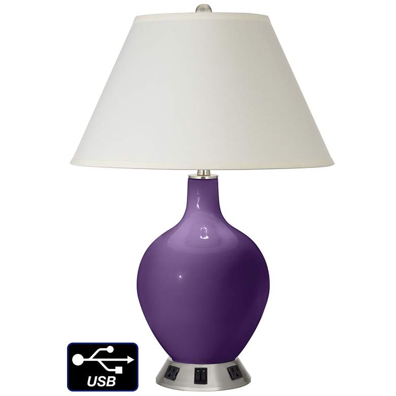 Image 1 White Empire 2-Light Table Lamp - 2 Outlets and USB in Acai