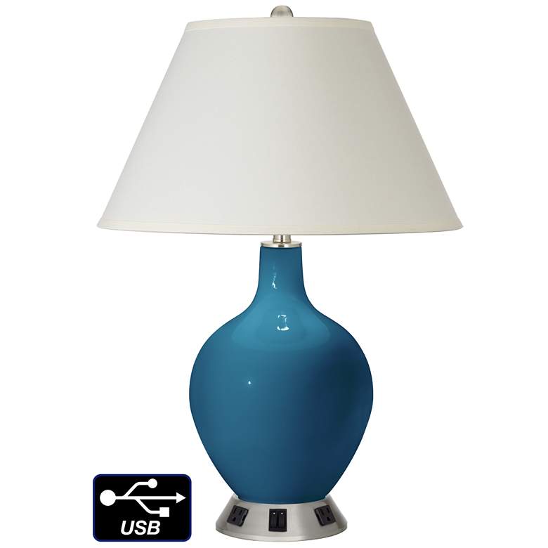 Image 1 White Empire 2-Light Table Lamp - 2 Outlets and USB in Bosporus