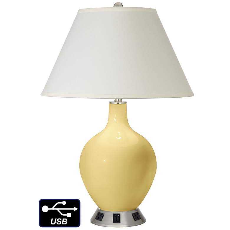 Image 1 White Empire 2-Light Table Lamp - 2 Outlets and USB in Butter Up
