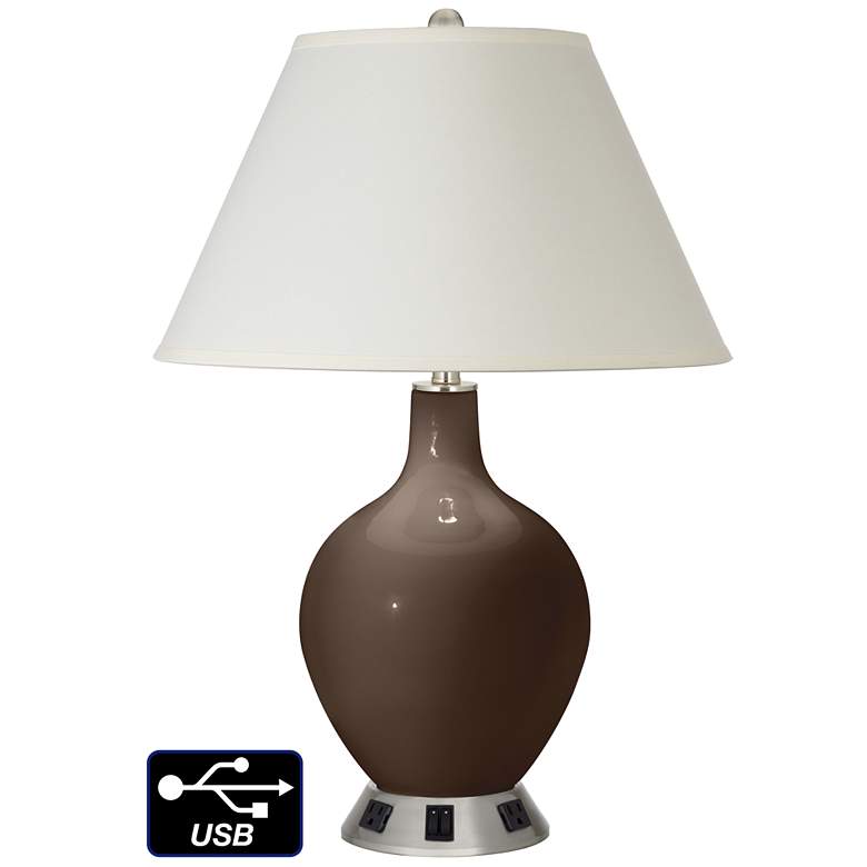 Image 1 White Empire 2-Light Table Lamp - 2 Outlets and USB in Carafe