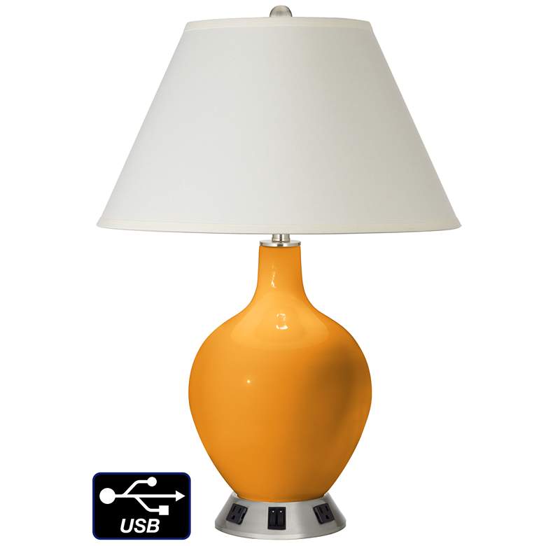 Image 1 White Empire 2-Light Table Lamp - 2 Outlets and USB in Carnival