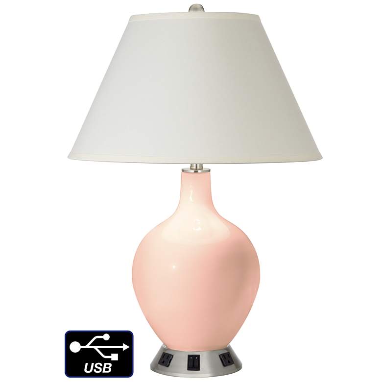 Image 1 White Empire 2-Light Table Lamp - 2 Outlets and USB in Linen