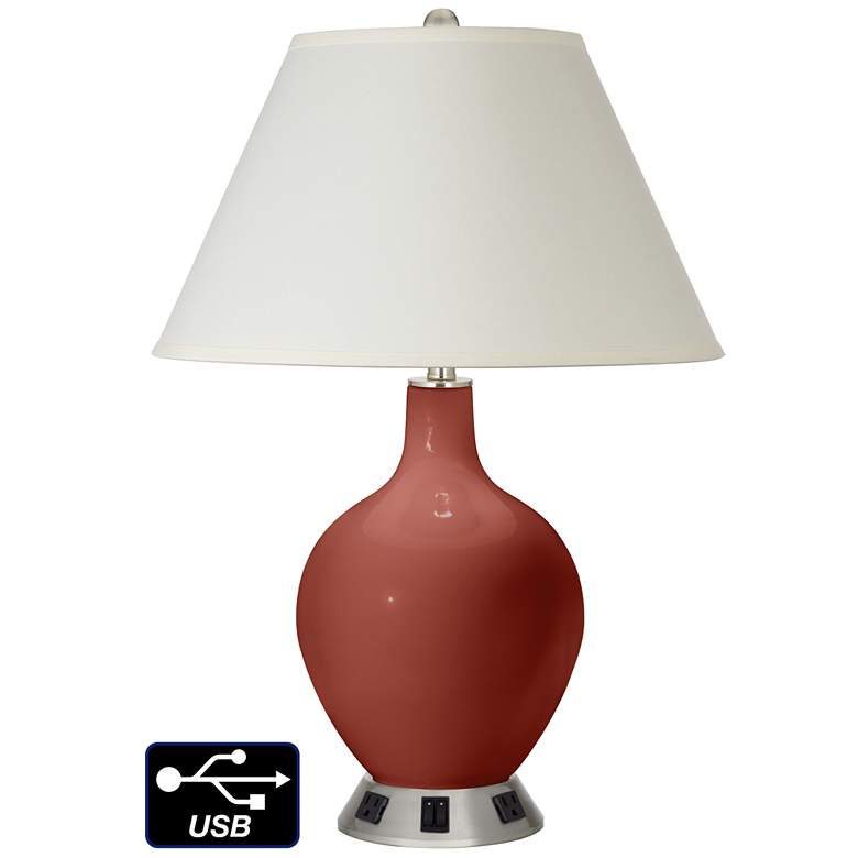 Image 1 White Empire 2-Light Table Lamp - 2 Outlets and USB in Madeira