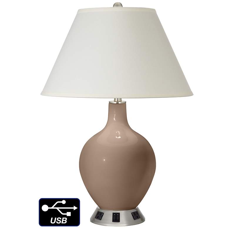 Image 1 White Empire 2-Light Table Lamp - 2 Outlets and USB in Mocha