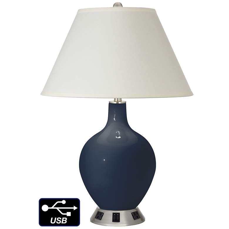 Image 1 White Empire 2-Light Table Lamp - 2 Outlets and USB in Naval