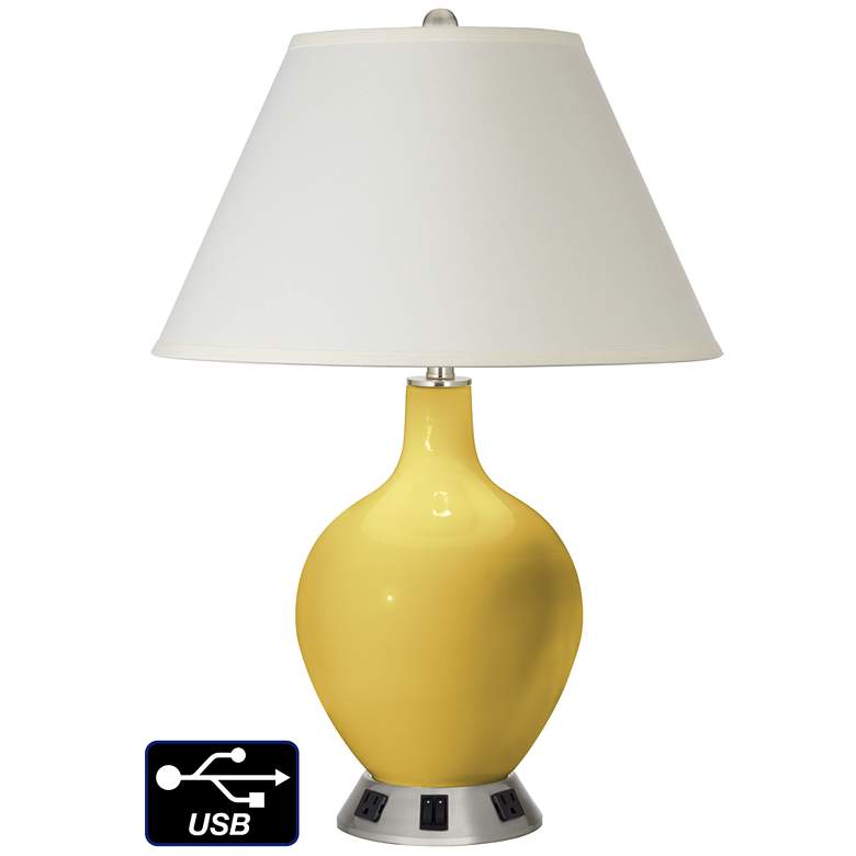 Image 1 White Empire 2-Light Table Lamp - 2 Outlets and USB in Nugget