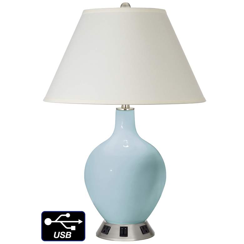 Image 1 White Empire 2-Light Table Lamp - 2 Outlets and USB in Vast Sky