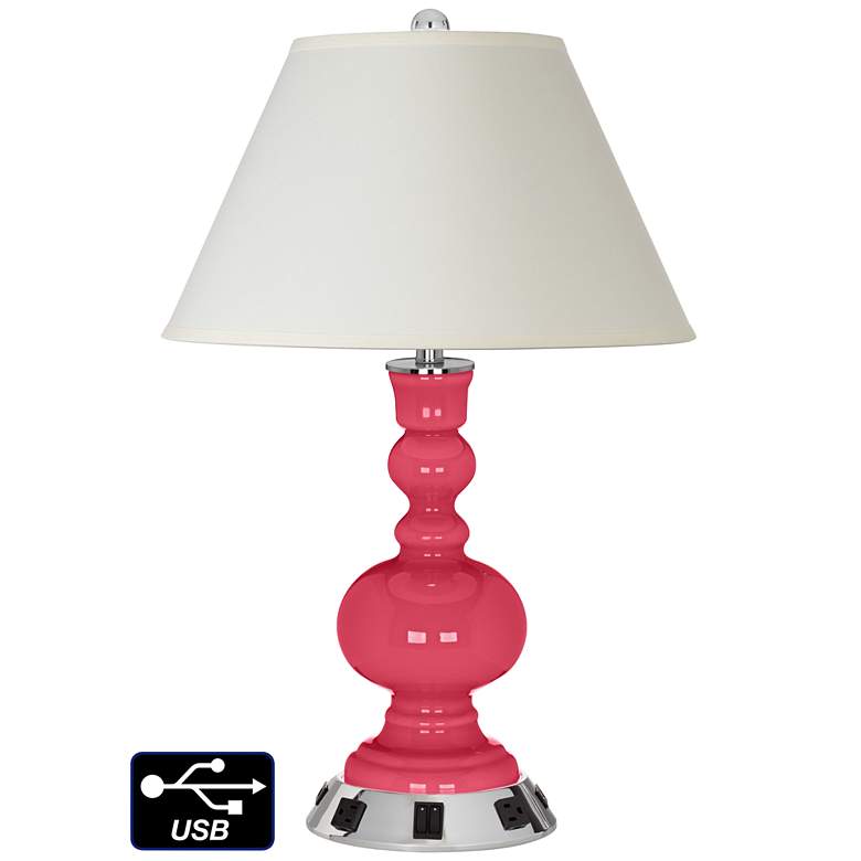 Image 1 White Empire Apothecary Lamp - 2 Outlets and 2 USBs in Eros Pink