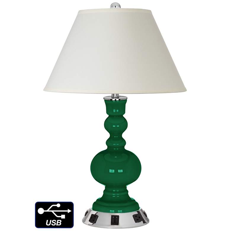 Image 1 White Empire Apothecary Lamp - 2 Outlets and 2 USBs in Greens