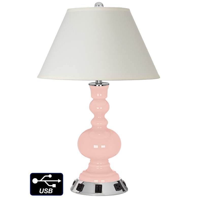 Image 1 White Empire Apothecary Lamp - 2 Outlets and 2 USBs in Rose Pink