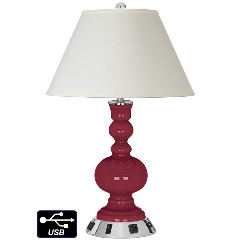 Image 1 White Empire Apothecary Lamp - 2 Outlets and USB in Antique Red