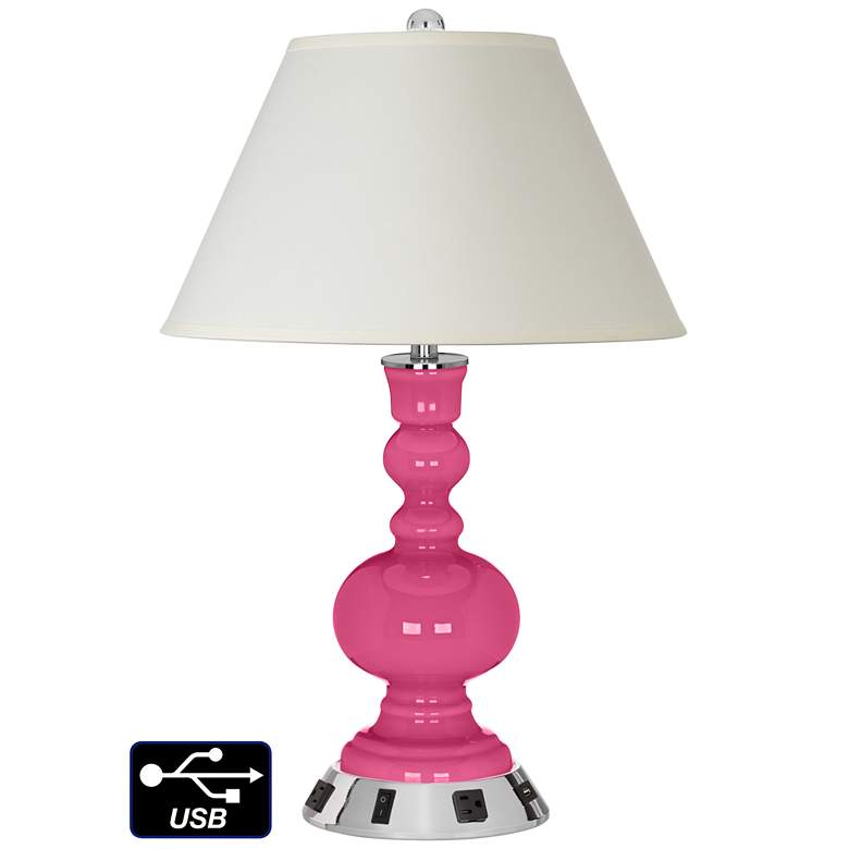 Image 1 White Empire Apothecary Lamp - 2 Outlets and USB in Blossom Pink
