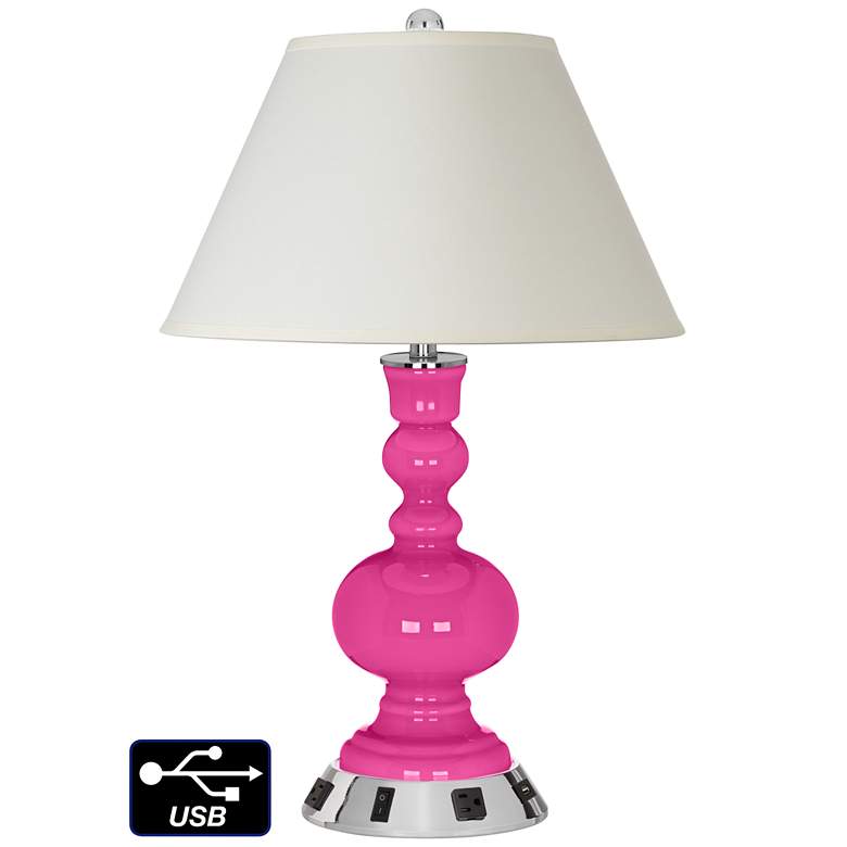 Image 1 White Empire Apothecary Lamp - 2 Outlets and USB in Fuchsia