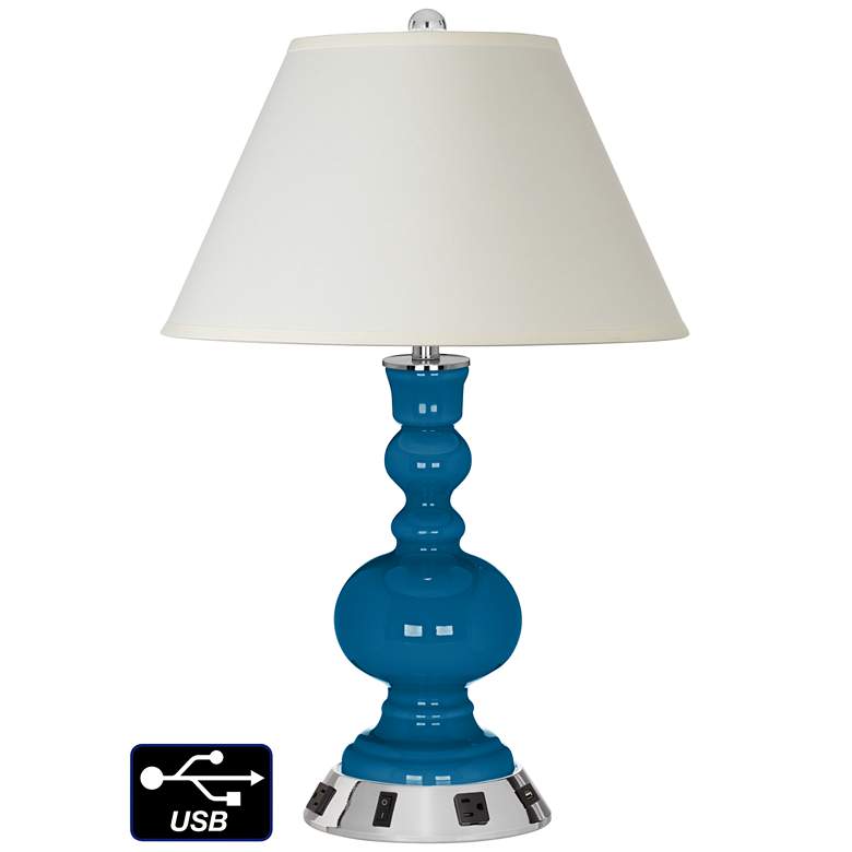 Image 1 White Empire Apothecary Lamp - 2 Outlets and USB in Mykonos Blue