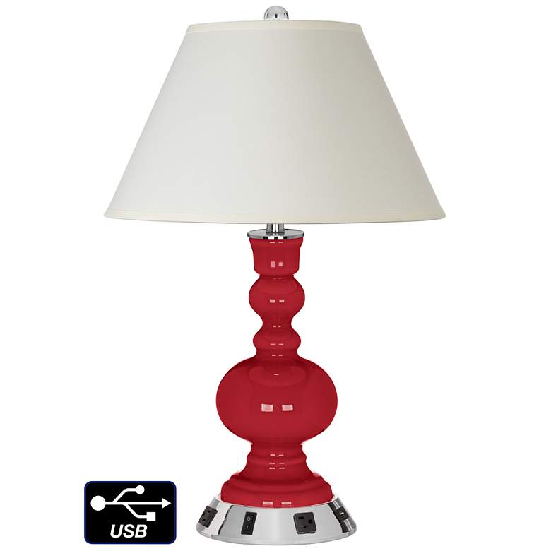 Image 1 White Empire Apothecary Lamp - 2 Outlets and USB in Ribbon Red