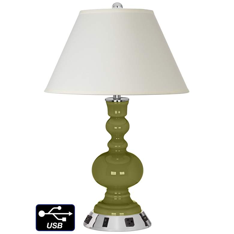 Image 1 White Empire Apothecary Lamp - 2 Outlets and USB in Rural Green