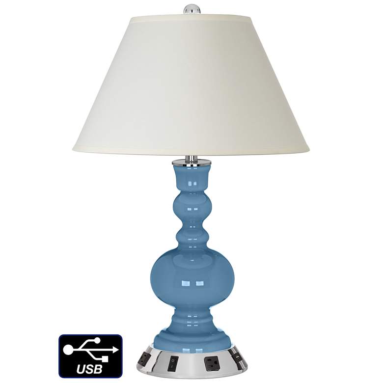 Image 1 White Empire Apothecary Lamp - 2 Outlets and USB in Secure Blue