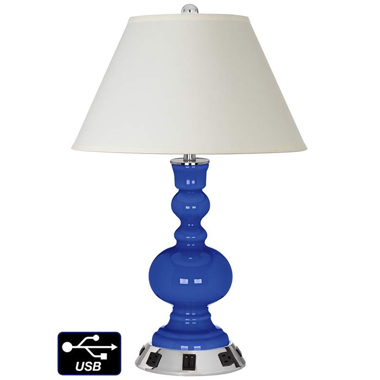Image 1 White Empire Apothecary Lamp - Outlets and USBs in Dazzling Blue