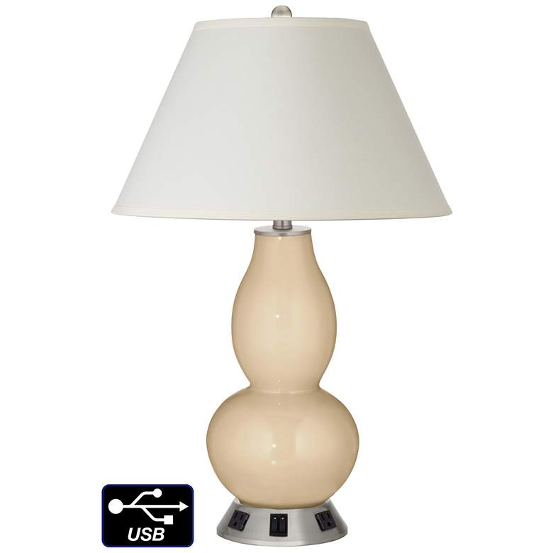 Image 1 White Empire Gourd Lamp - 2 Outlets and 2 USBs in Colonial Tan