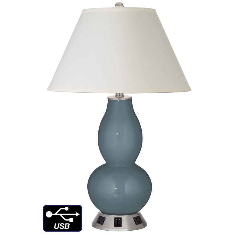 Image 1 White Empire Gourd Lamp - 2 Outlets and 2 USBs in Smoky Blue