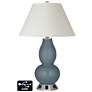 White Empire Gourd Lamp - 2 Outlets and 2 USBs in Smoky Blue