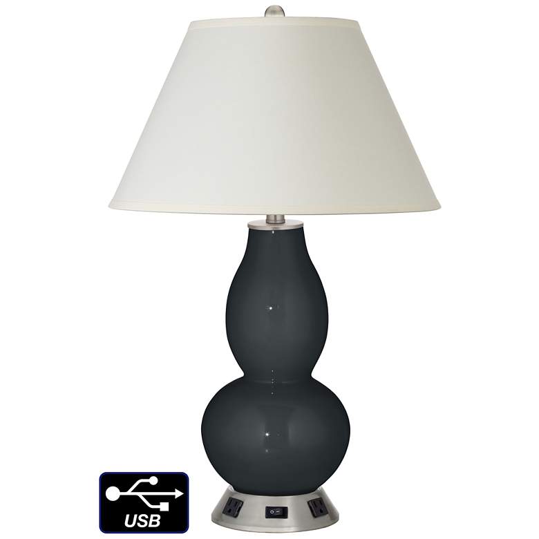 Image 1 White Empire Gourd Lamp - 2 Outlets and USB in Black of Night