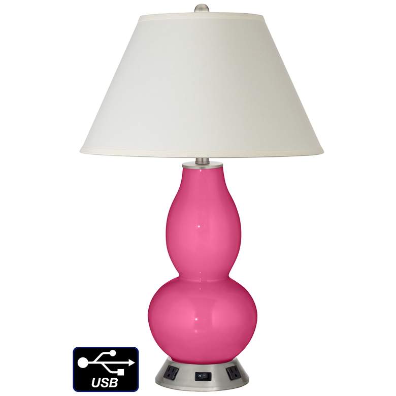 Image 1 White Empire Gourd Lamp - 2 Outlets and USB in Blossom Pink