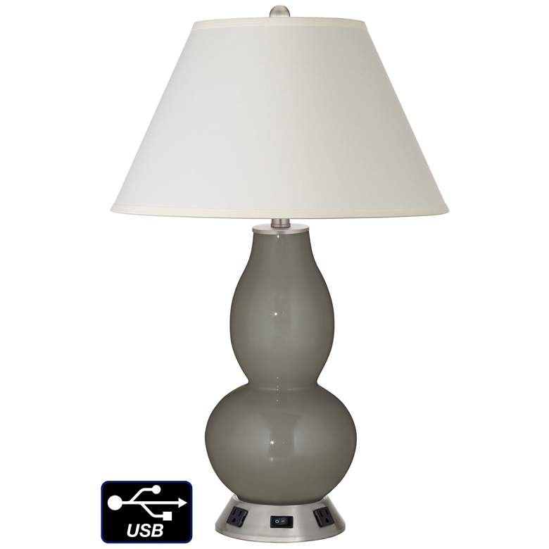 Image 1 White Empire Gourd Lamp - 2 Outlets and USB in Gauntlet Gray