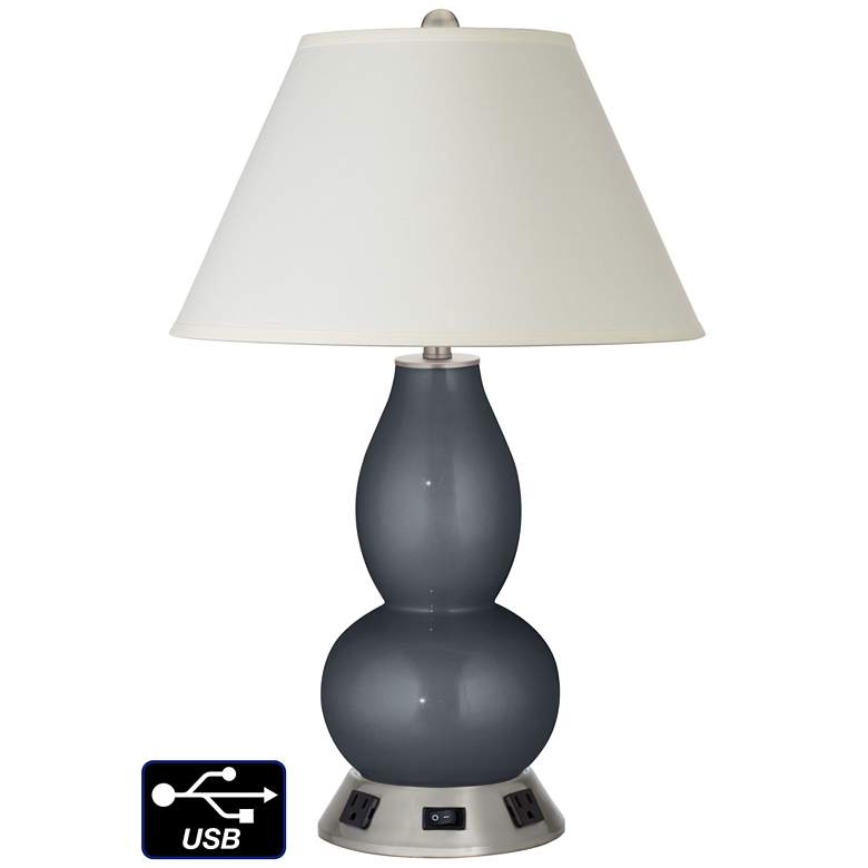 Image 1 White Empire Gourd Lamp - 2 Outlets and USB in Gunmetal Metallic