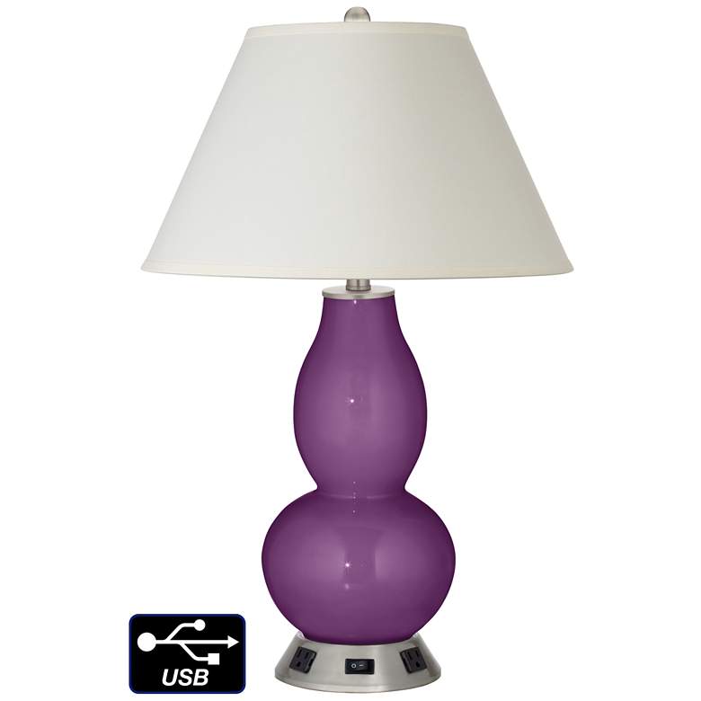 Image 1 White Empire Gourd Lamp - 2 Outlets and USB in Kimono Violet