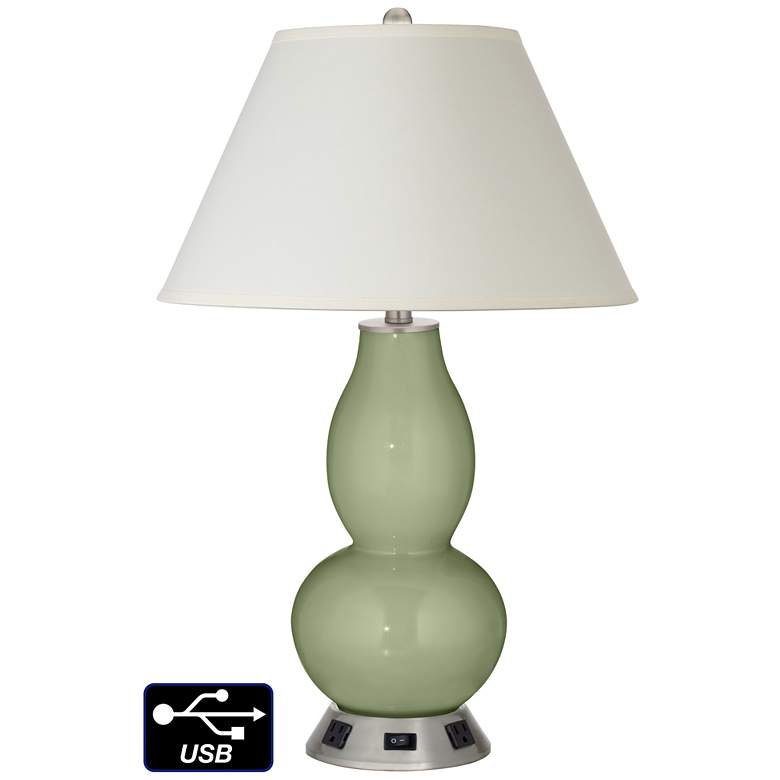 Image 1 White Empire Gourd Lamp - 2 Outlets and USB in Majolica Green