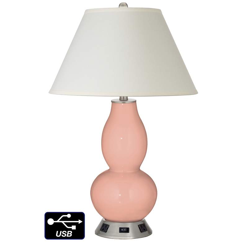 Image 1 White Empire Gourd Lamp - 2 Outlets and USB in Mellow Coral