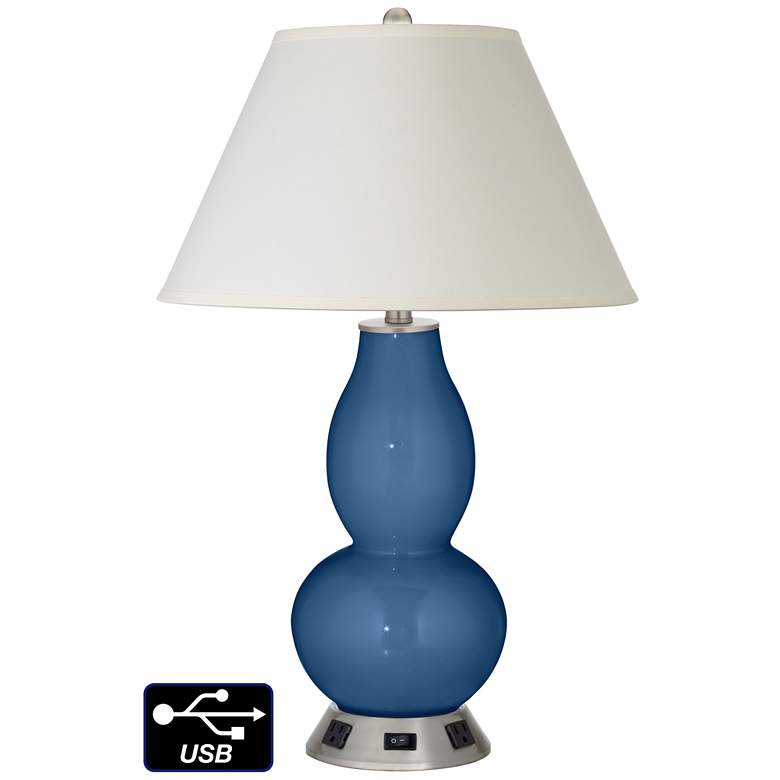 Image 1 White Empire Gourd Lamp - 2 Outlets and USB in Regatta Blue