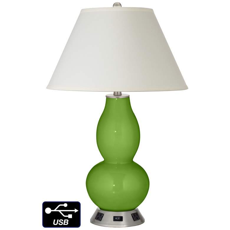 Image 1 White Empire Gourd Lamp - 2 Outlets and USB in Rosemary Green